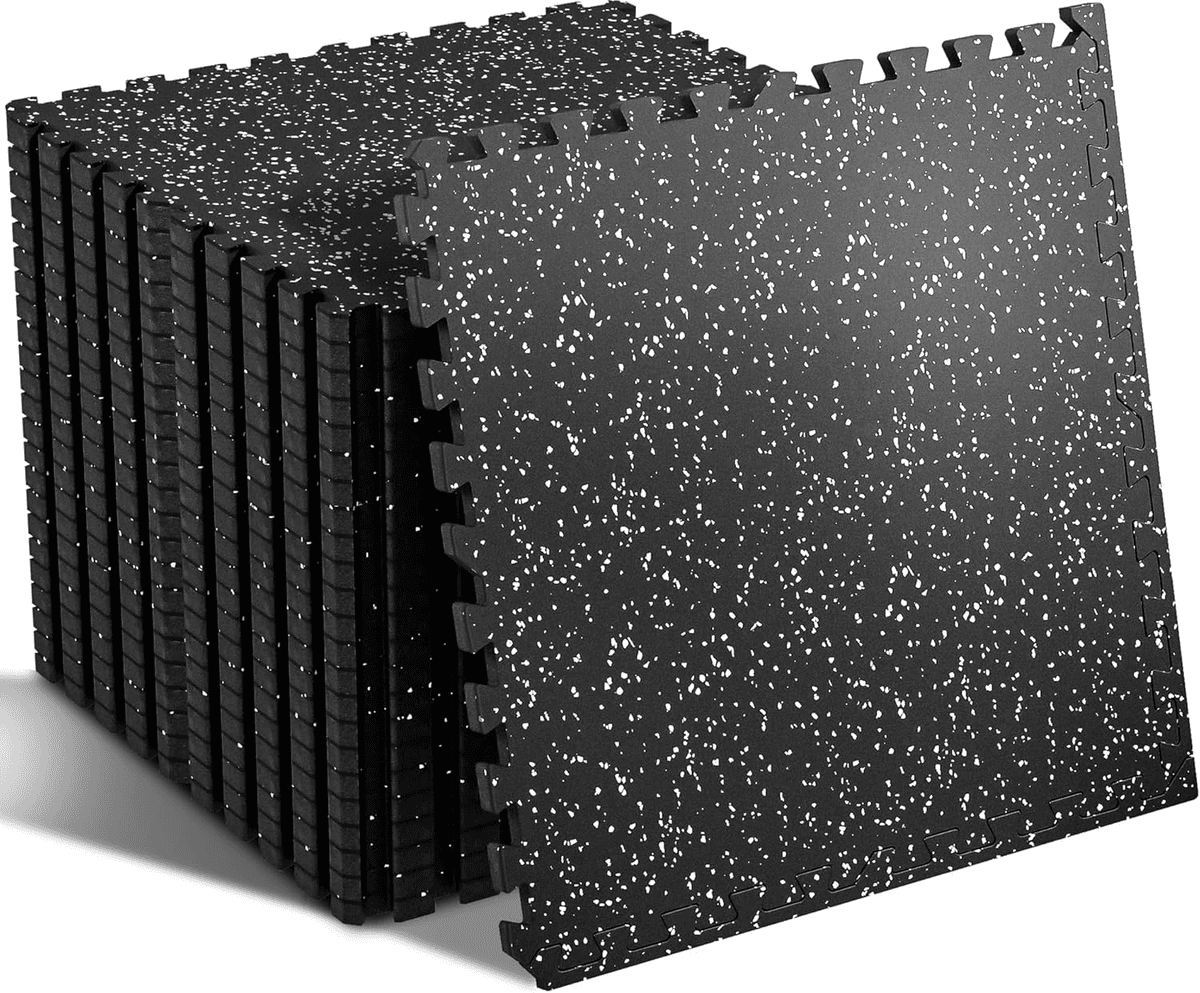 SUPERJARE 96 Sq Ft Rubber-Top Gym Flooring, 24 Tiles - Black/Grey