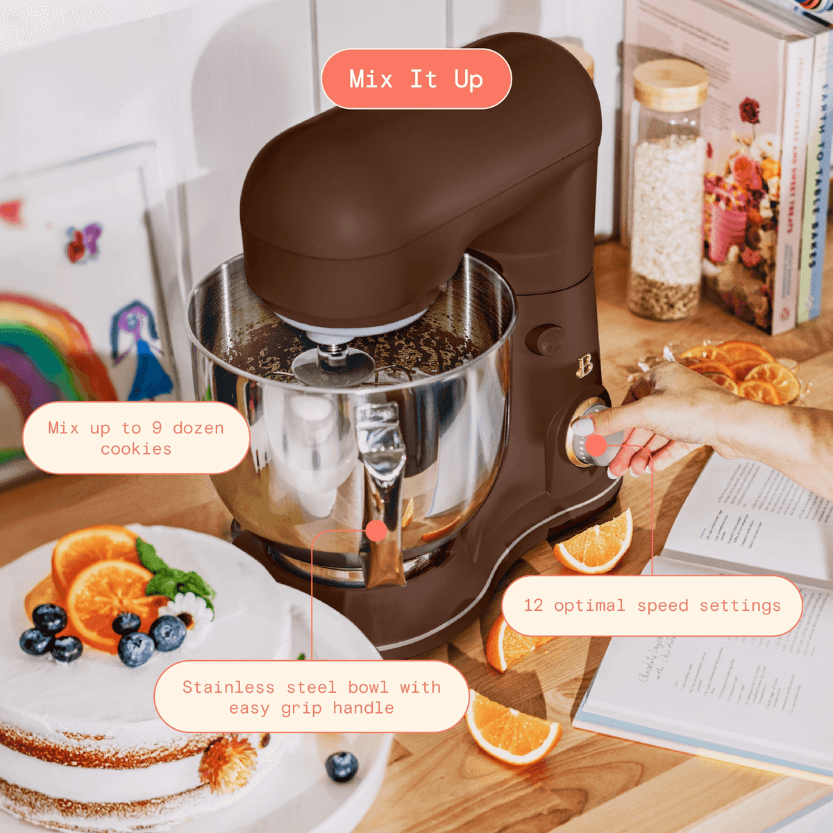 Beautiful 5.3-Quart Stand Mixer by Drew Barrymore - Chocolate image 2