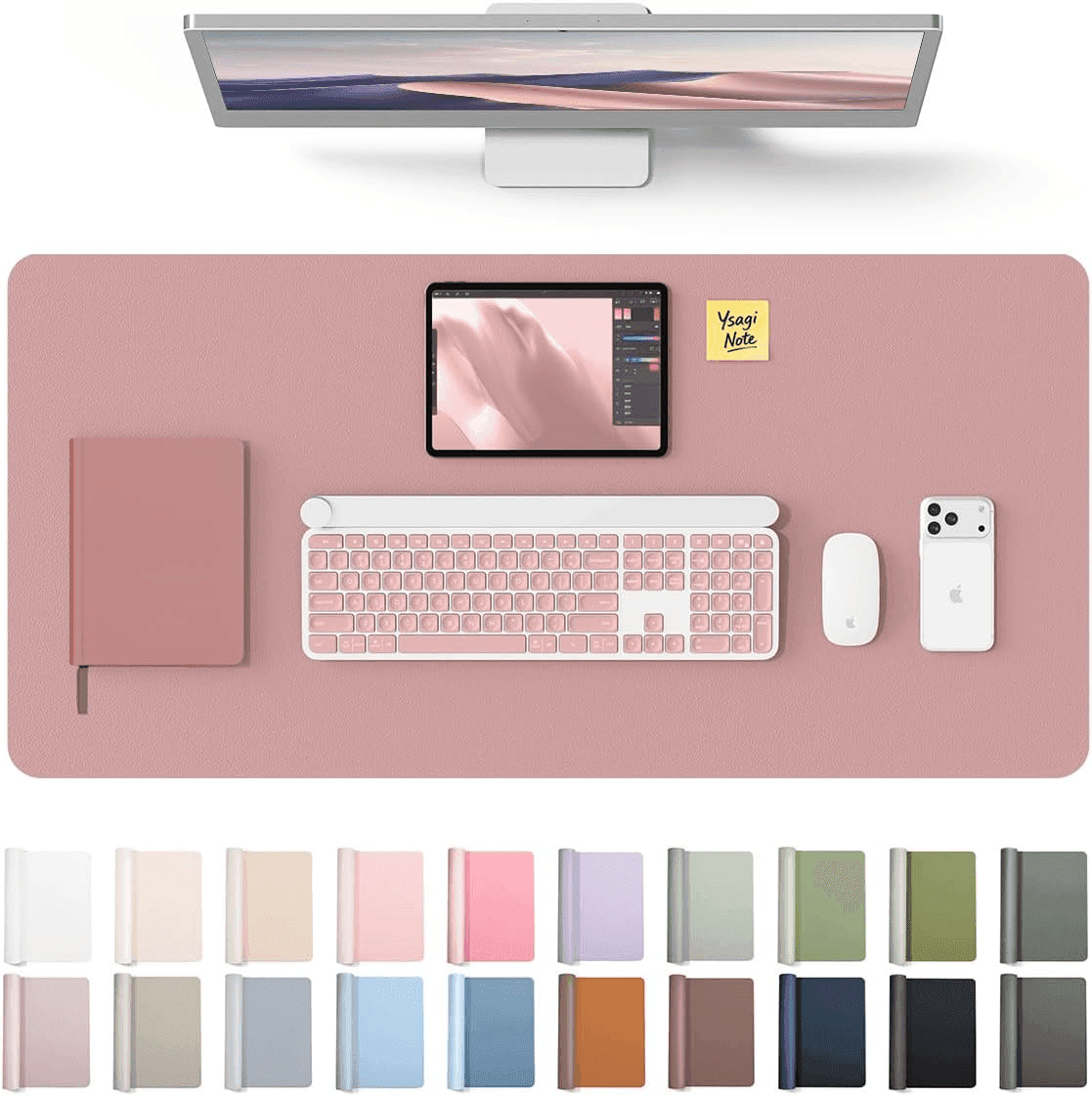 YSAGi PU Leather Desk Mat - Pale Mauve, 35.4 x 17 Inches