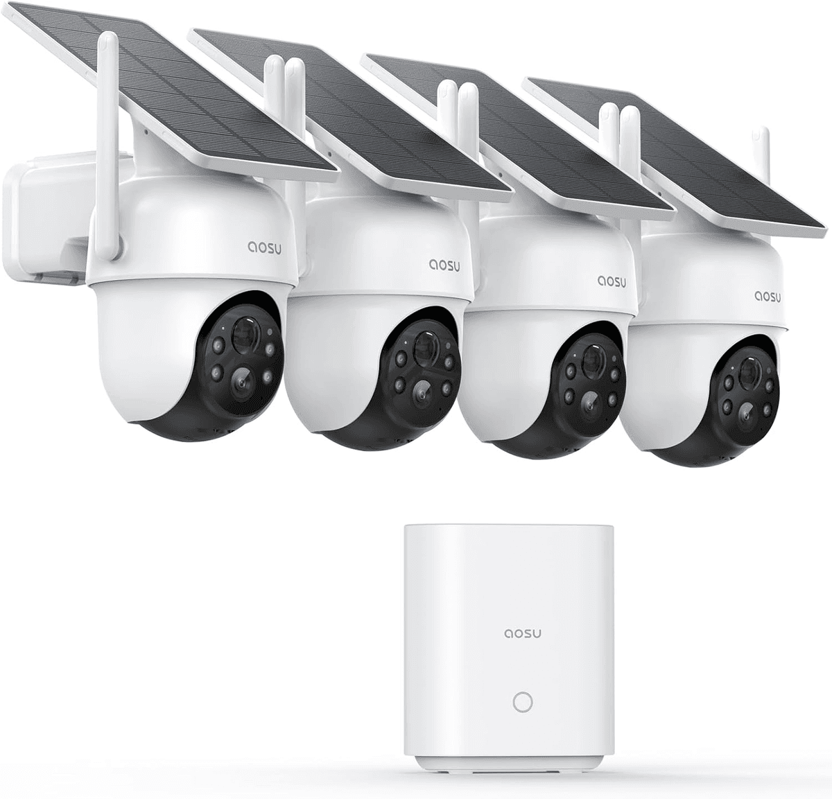 aosu D1 Classic Solar-Powered Outdoor Security Camera 4-Pack with aosuBase