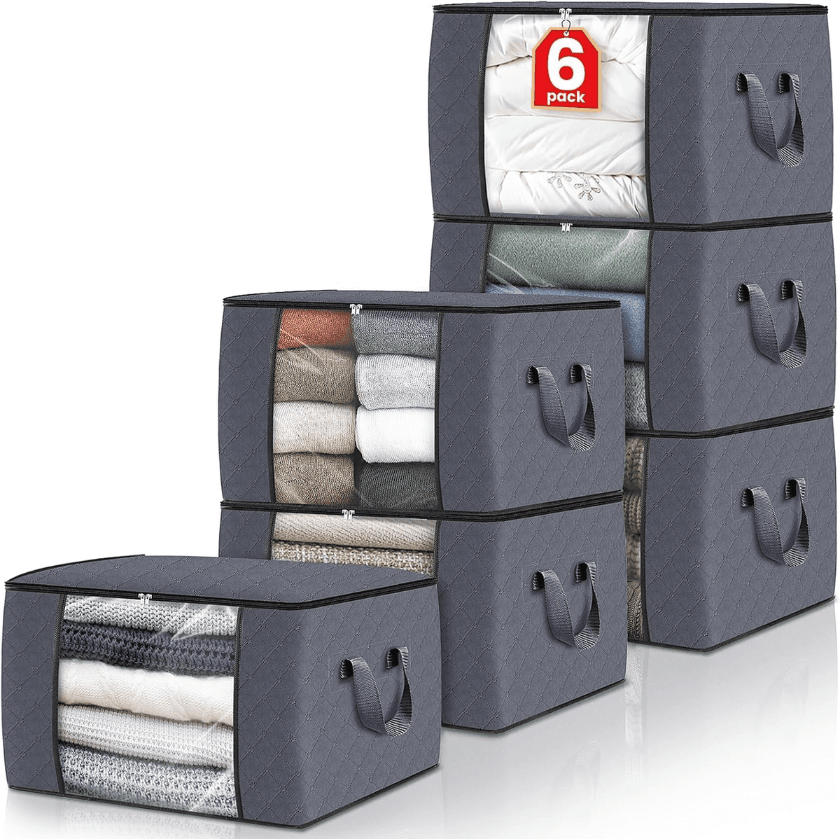 Fab totes 6-Pack Storage Bags for Clothes - Grey