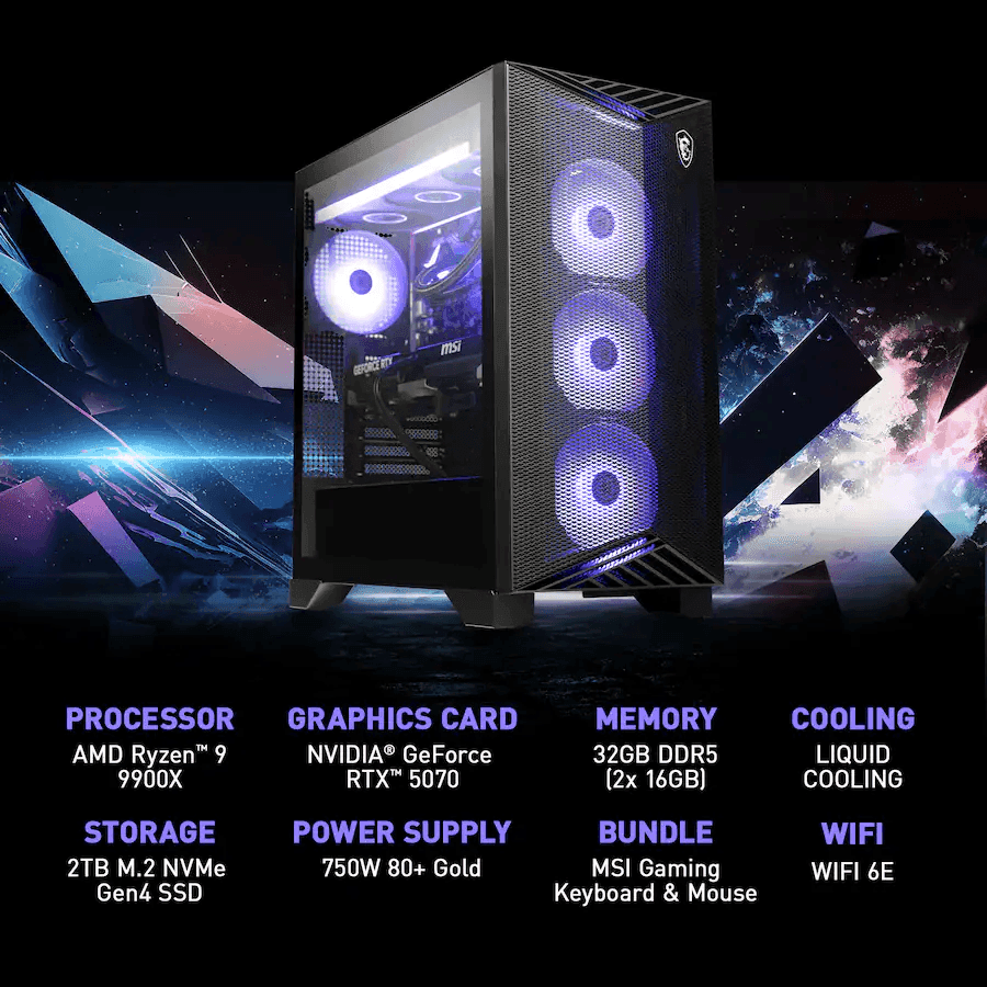 MSI Aegis ZS2 Gaming Desktop - Ryzen 9 9900X, RTX 5070, 32GB RAM, 2TB SSD image 3