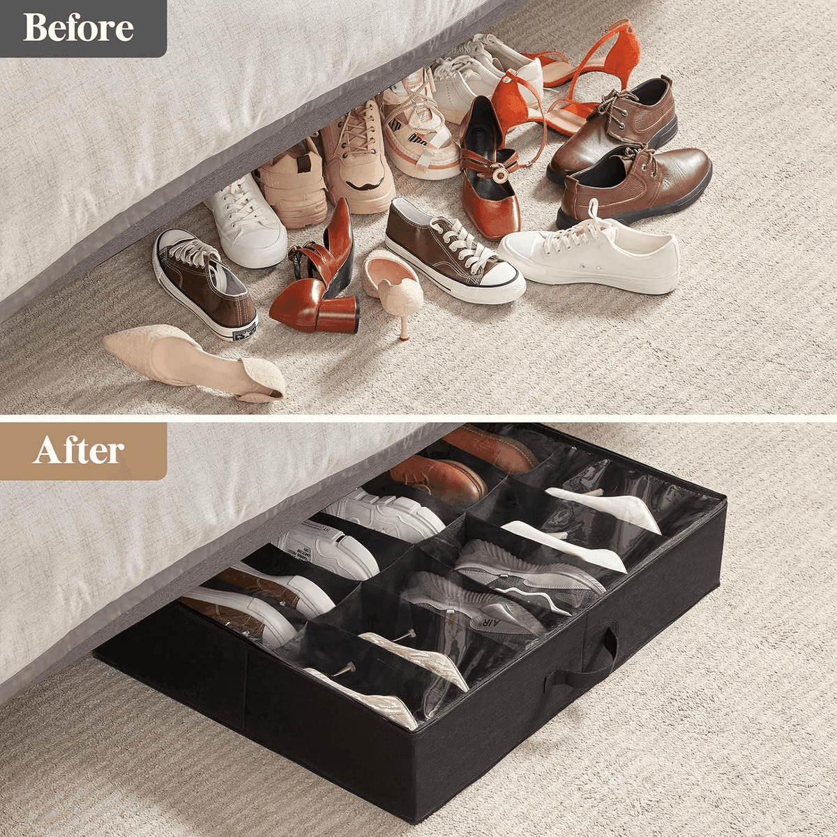 Lifewit Under-Bed Shoe Storage Organizers, 2-Pack - Black image 5