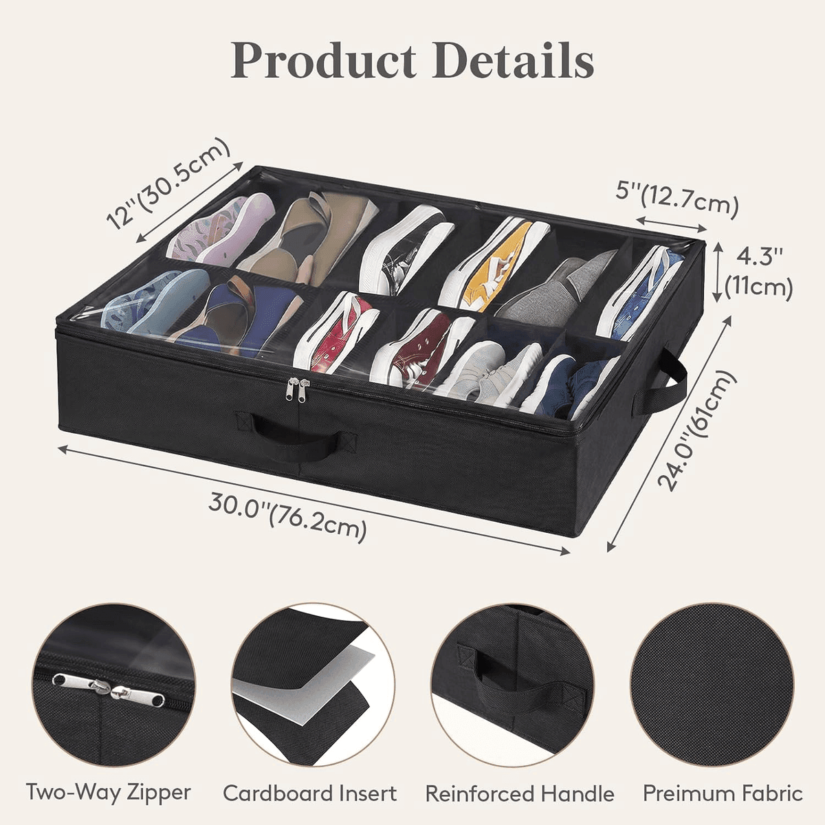 Lifewit Under-Bed Shoe Storage Organizers, 2-Pack - Black image 4