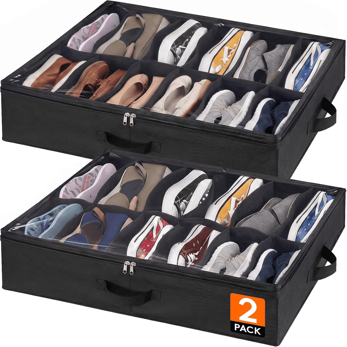 Lifewit Under-Bed Shoe Storage Organizers, 2-Pack - Black