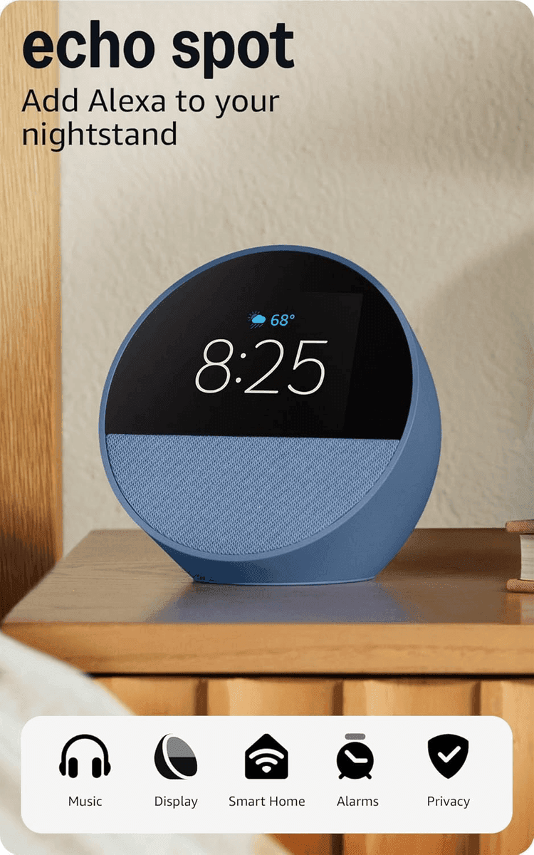 Amazon Echo Spot Smart Alarm Clock in Ocean Blue