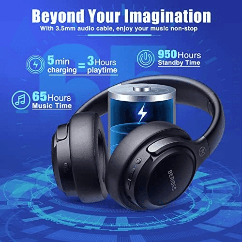 BERIBES 65-Hour Bluetooth Over-Ear Headphones in Black image 3