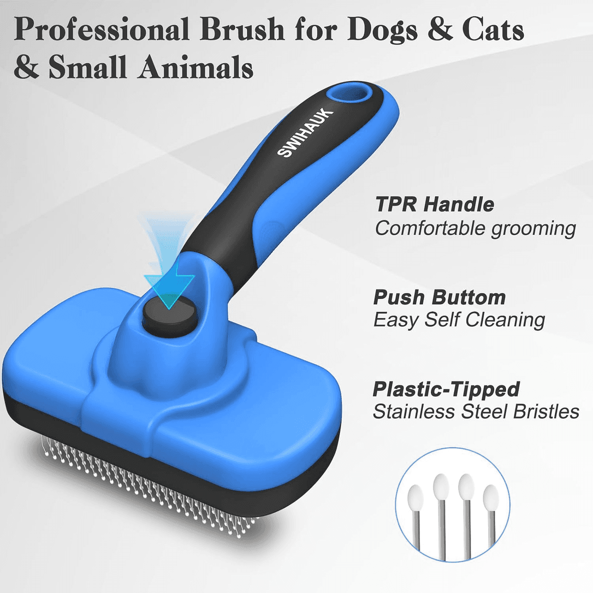 Swihauk Self-Cleaning Slicker Brush for Dogs and Cats - Blue image 2
