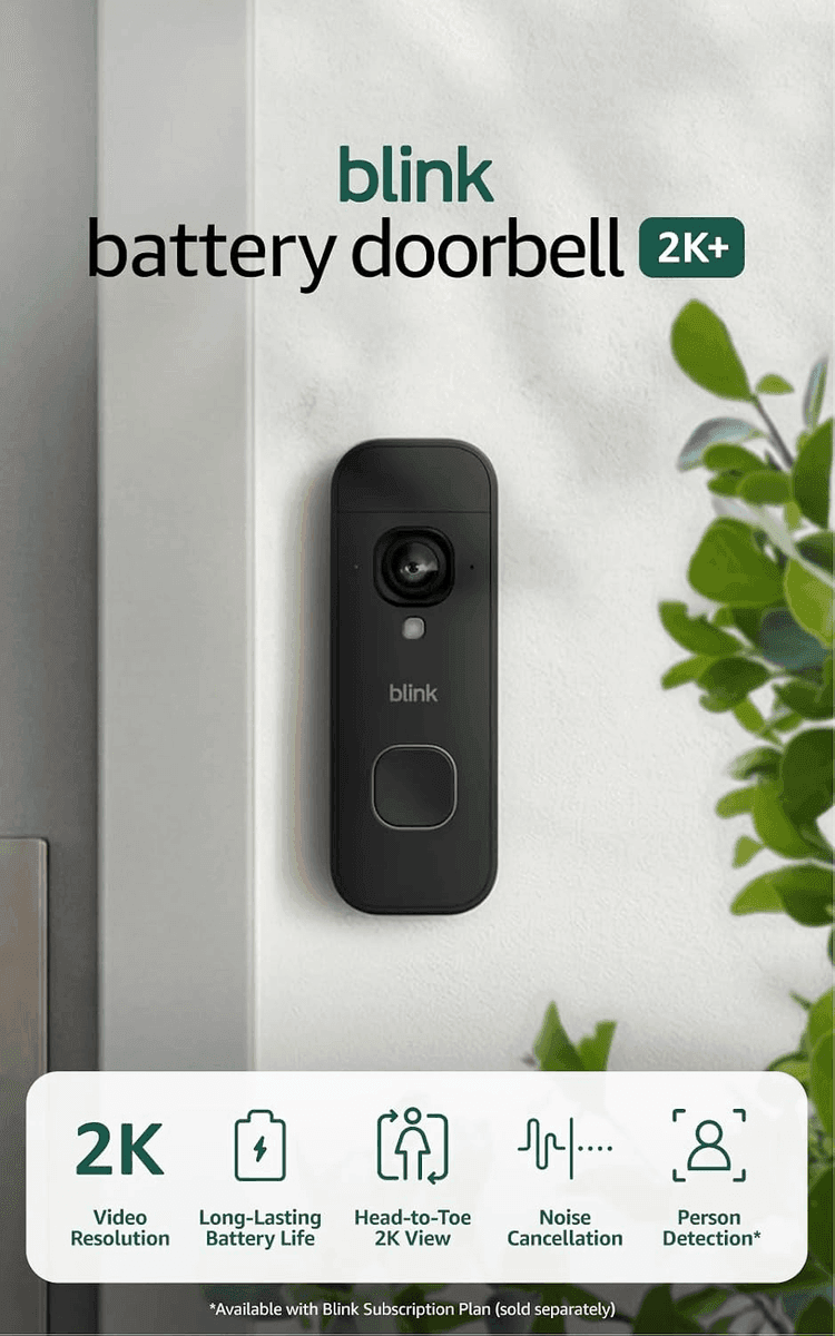 Blink Battery Doorbell 2K+ System with Sync Module Core - Black