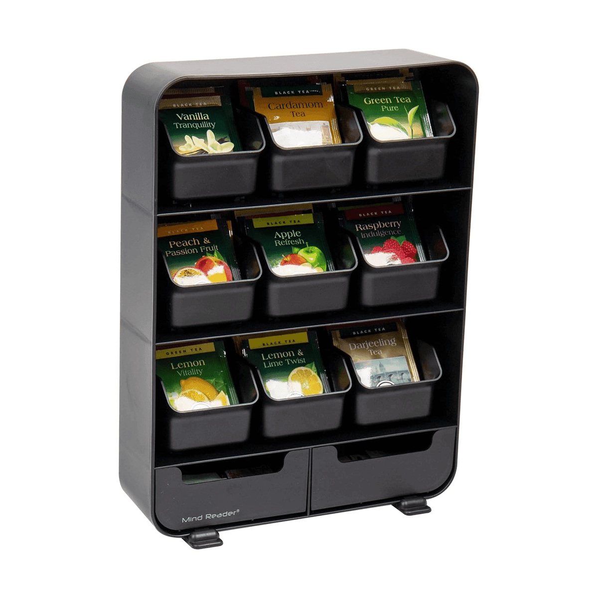 Mind Reader 11-Drawer Tea Bag Organizer in Black