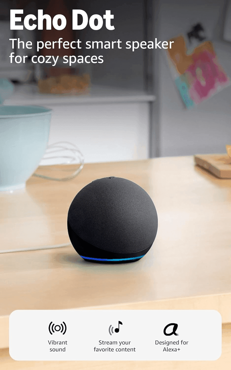 Amazon Echo Dot Smart Speaker with Alexa+ - Charcoal