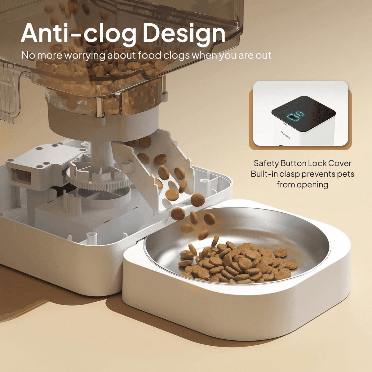 VOLUAS Automatic Cat Feeder, 4L Timed Dry Food Dispenser for Cats & Dogs image 3