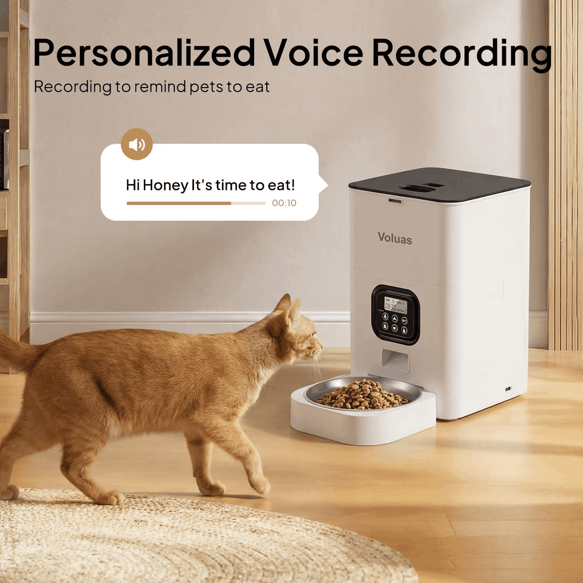 VOLUAS Automatic Cat Feeder, 4L Timed Dry Food Dispenser for Cats & Dogs image 4