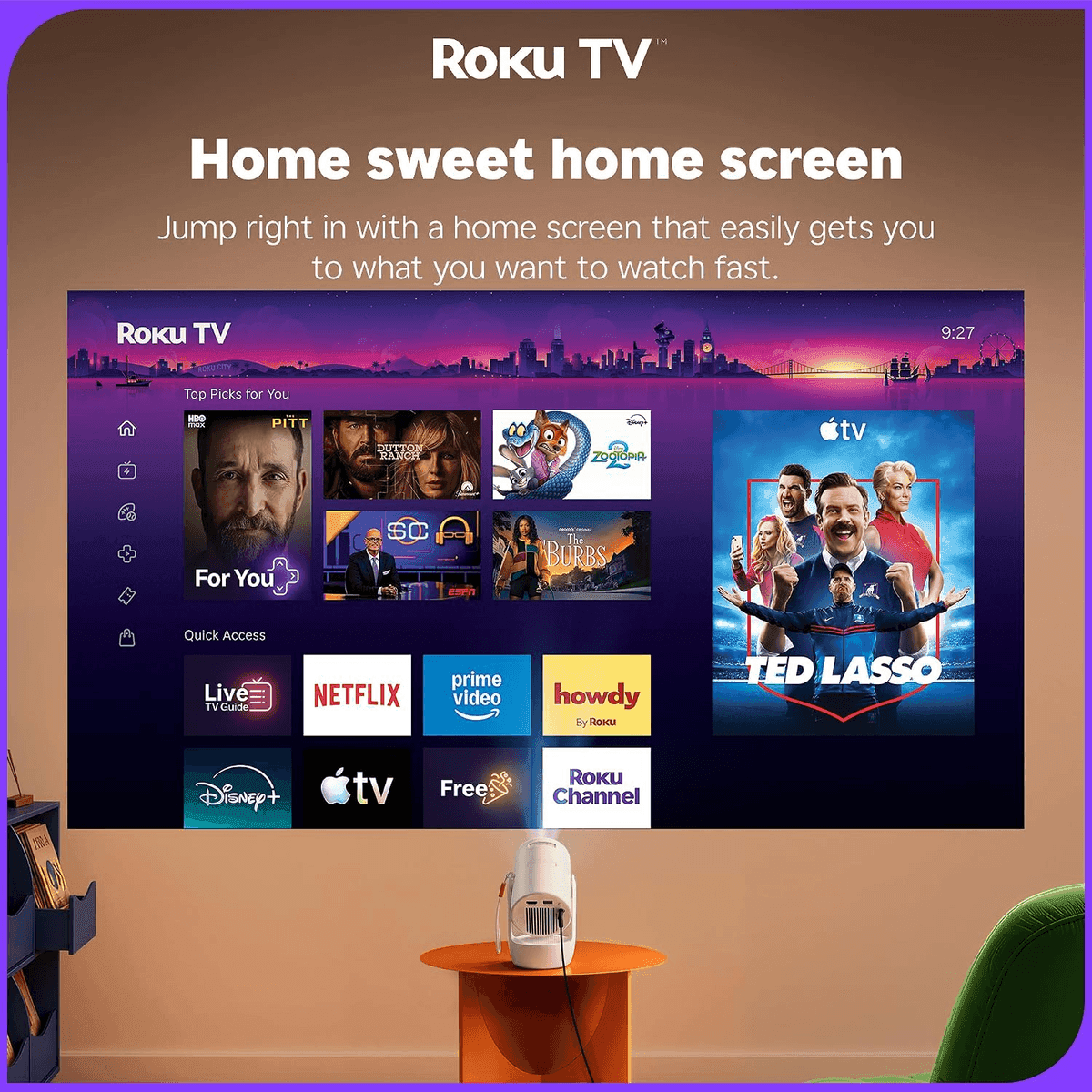 Aurzen E1R Roku TV Smart Portable Mini Projector image 5