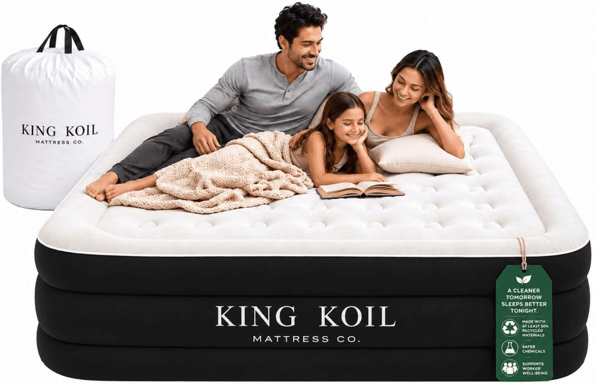 King Koil Queen Air Mattress with Built-in Pump, 20-inch, Black