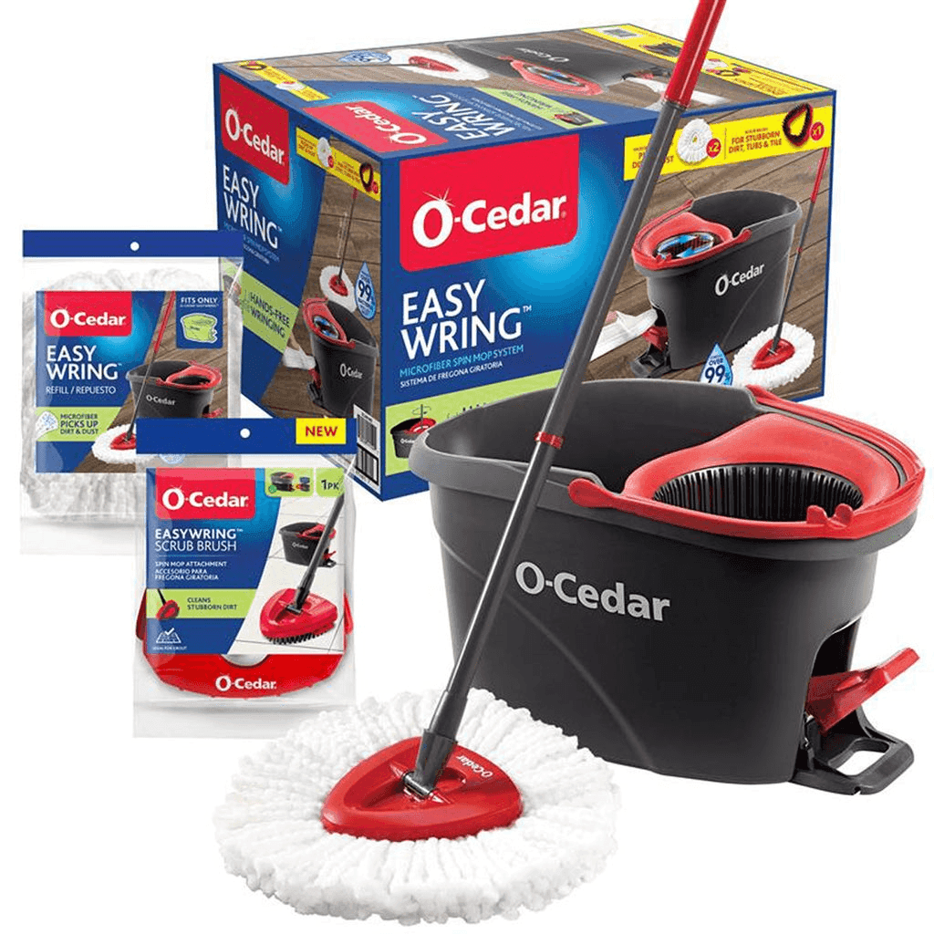 O-Cedar EasyWring Spin Mop and Bucket System with 2 Mop Heads and Scrubber