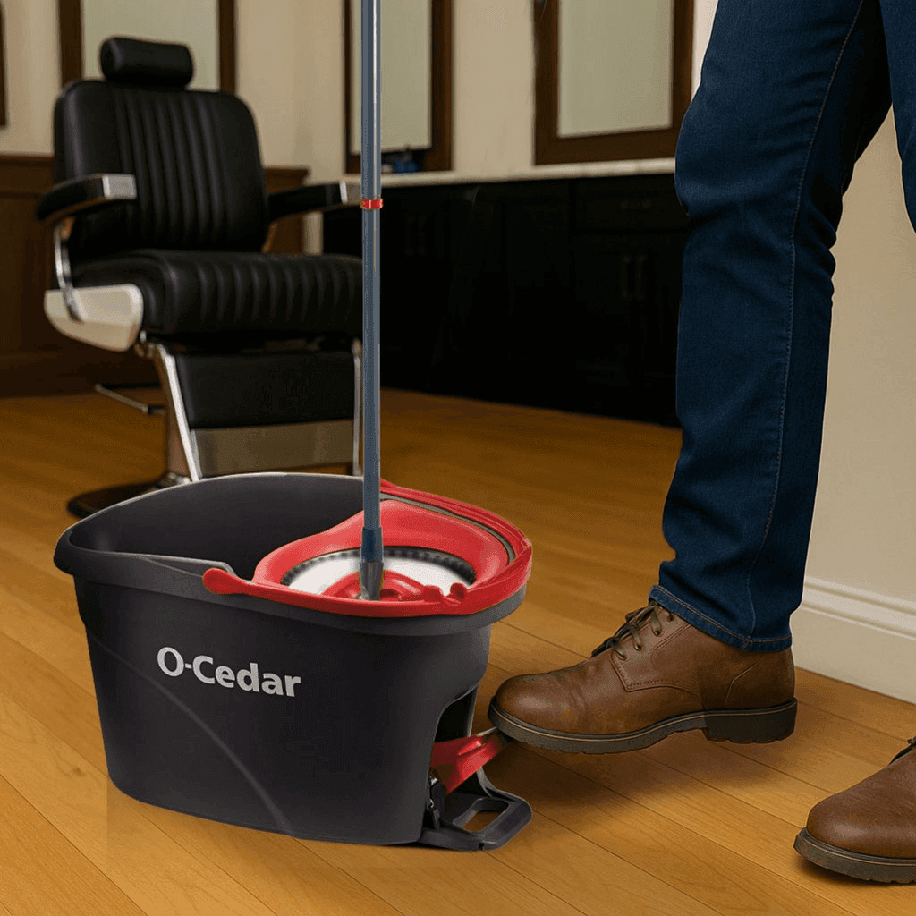 O-Cedar EasyWring Spin Mop and Bucket System with 2 Mop Heads and Scrubber image 3