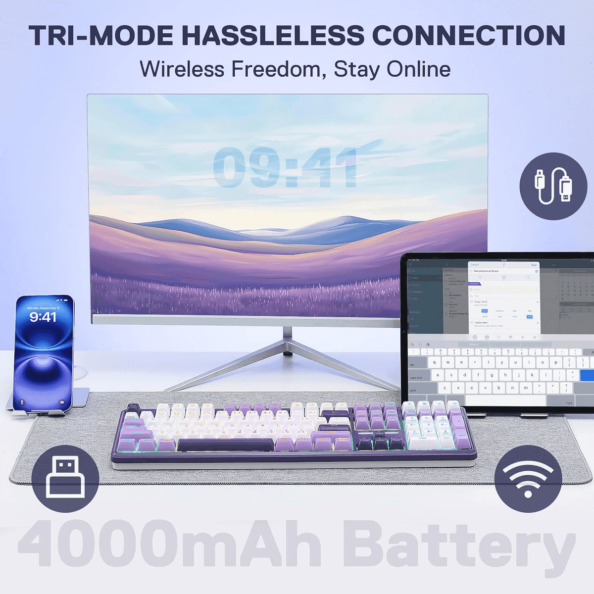 Redragon K745 PRO Wireless RGB Gaming Keyboard, Charming Purple image 3