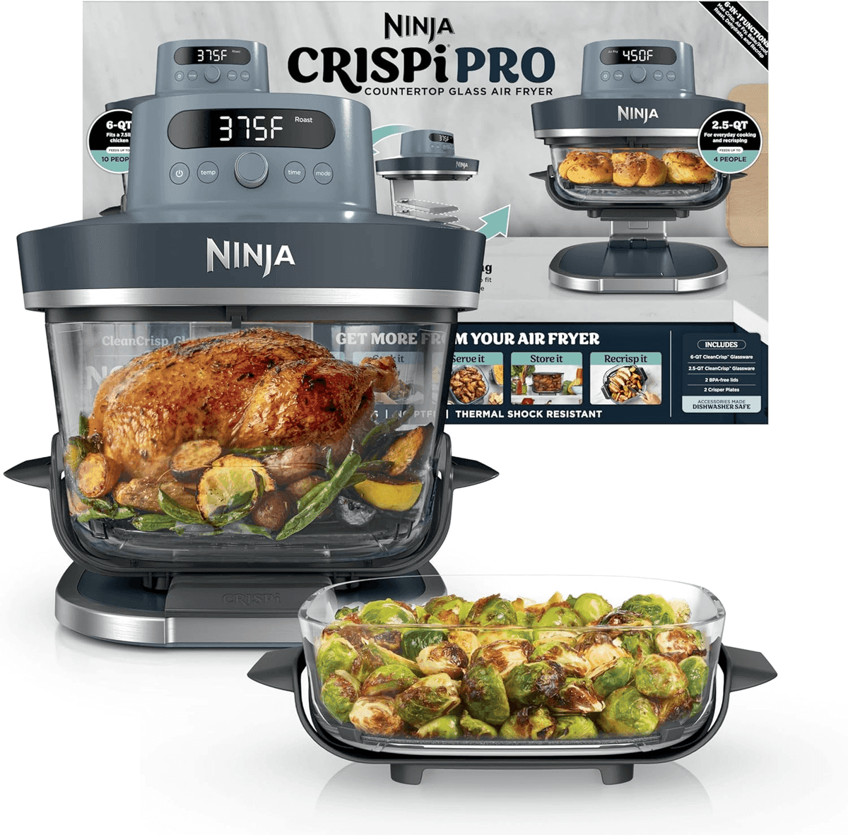 Ninja Crispi Pro 6-in-1 Glass Air Fryer, Cyberspace