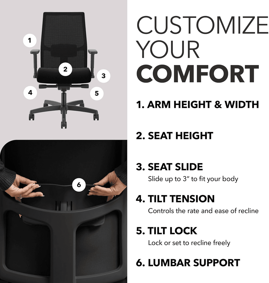 HON Ignition 2.0 Ergonomic Mesh Office Chair, Black image 3