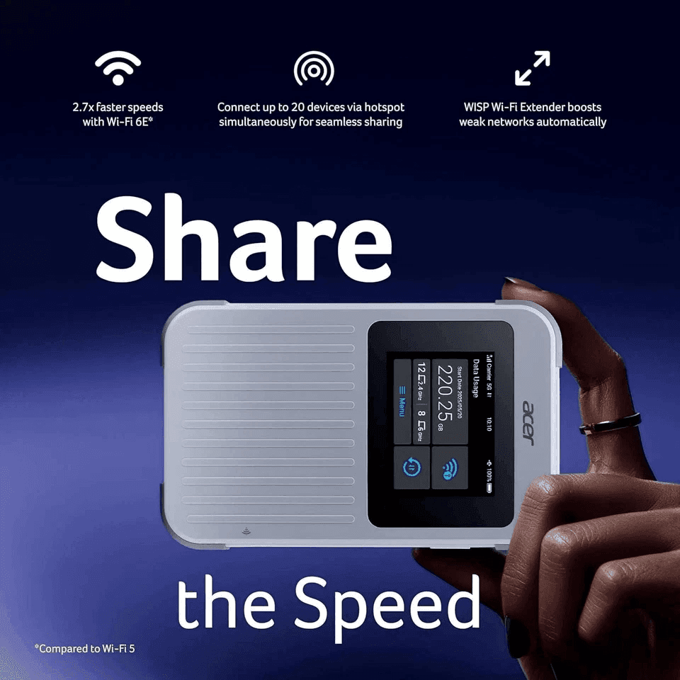 Acer Connect M6E 5G Mobile Hotspot with Wi-Fi 6E and 8000mAh Battery image 4
