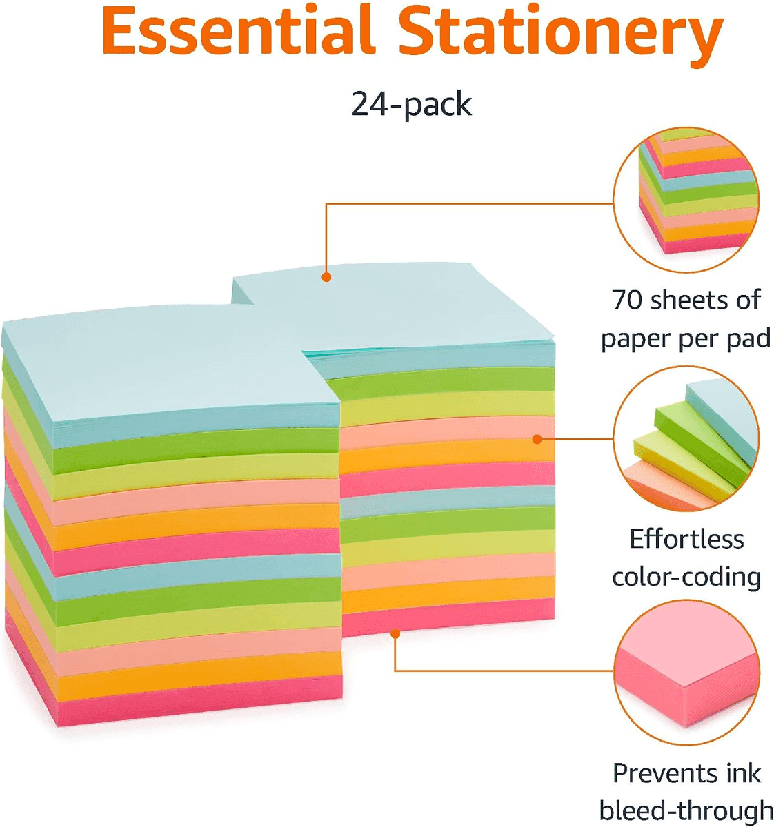 [Prime] Amazon Basics 3x3-Inch Sticky Notes, Assorted Colors, 24-Pack image 3