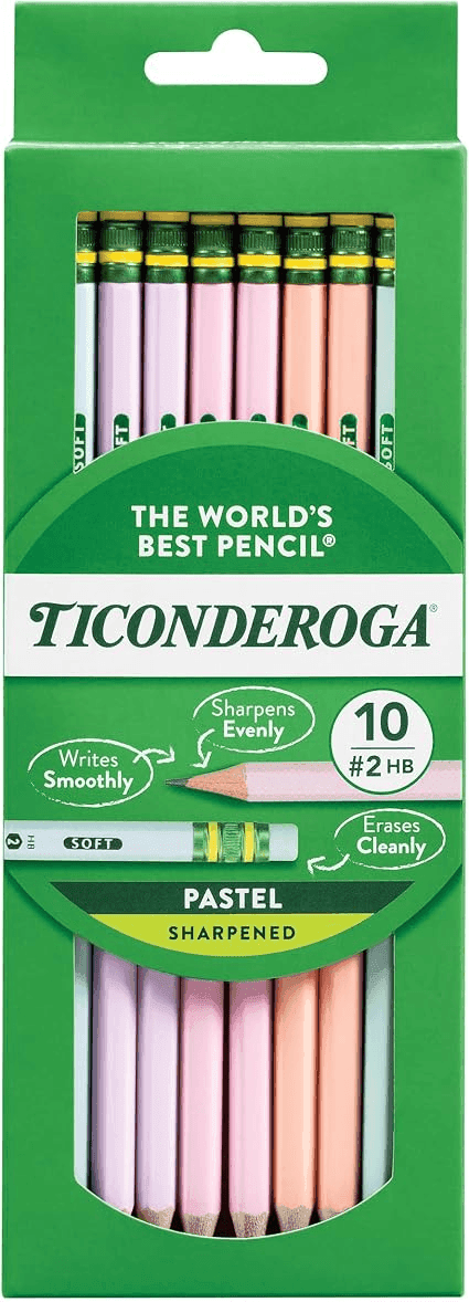 Ticonderoga Pre-Sharpened Pastel #2 Pencils, 10 Count