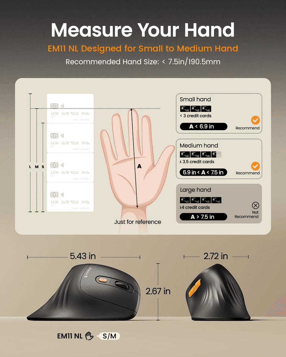 ProtoArc EM11 NL Wireless Ergonomic Vertical Mouse (Black) image 2