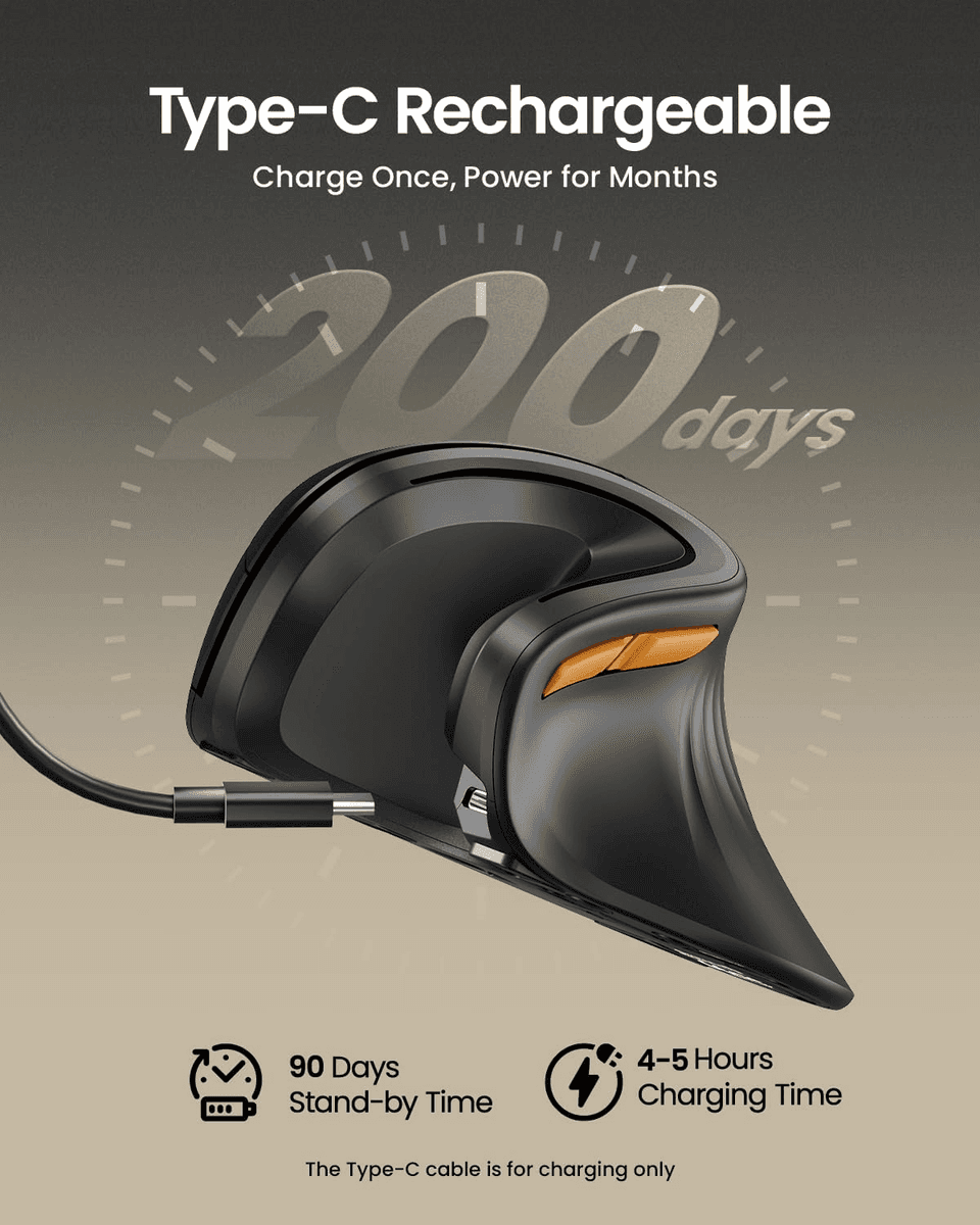ProtoArc EM11 NL Wireless Ergonomic Vertical Mouse (Black) image 5