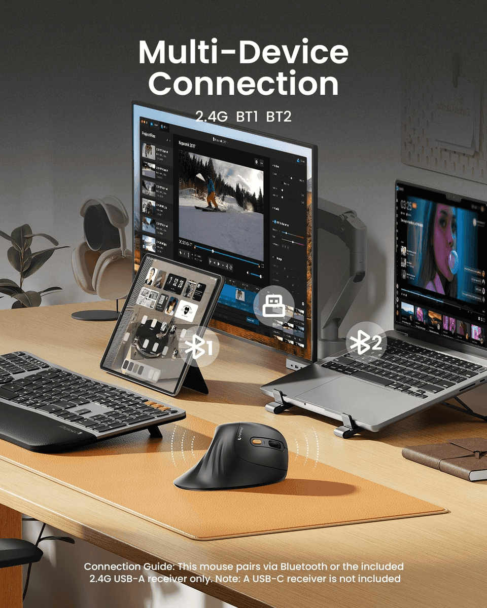ProtoArc EM11 NL Wireless Ergonomic Vertical Mouse (Black) image 4