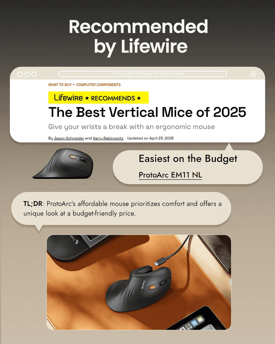 ProtoArc EM11 NL Wireless Ergonomic Vertical Mouse (Black) image 3