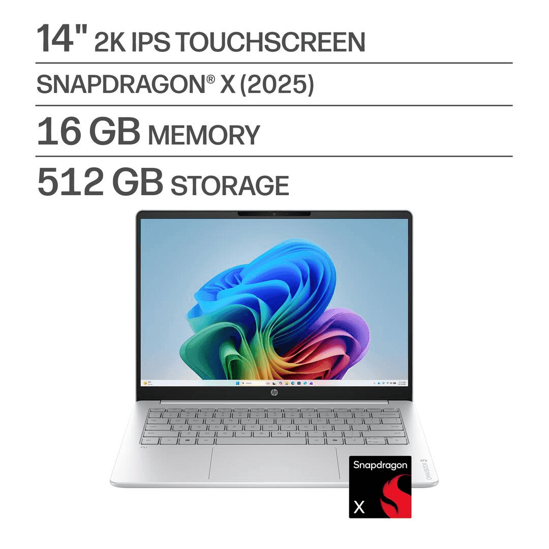 HP OmniBook 3 14" 2K Touchscreen Laptop Snapdragon X 16GB RAM 512GB SSD image 2