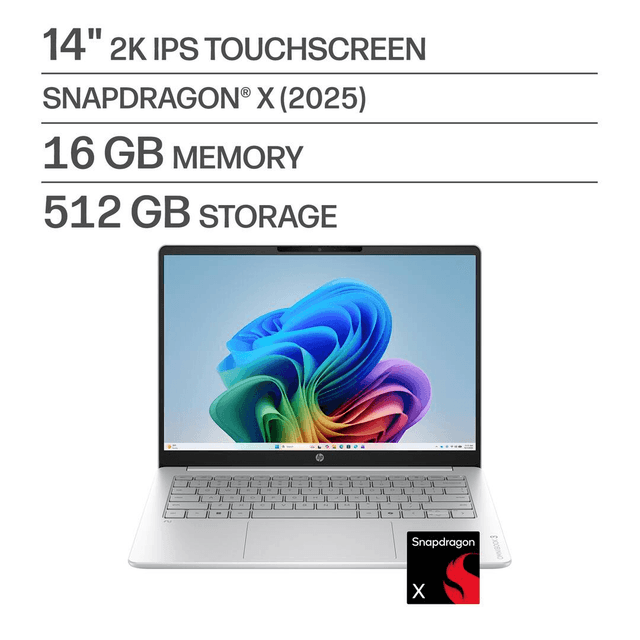 HP OmniBook 3 14" 2K Touchscreen Laptop Snapdragon X 16GB RAM 512GB SSD image 2