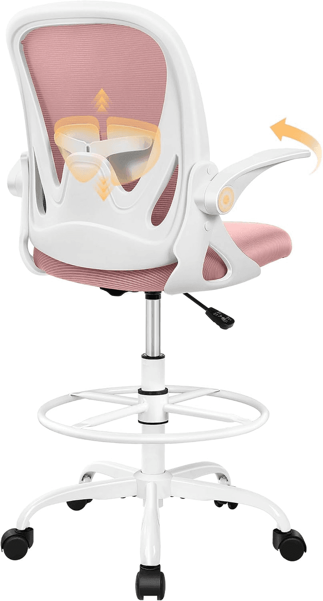 Primy Tall Drafting Chair with Lumbar Support - Rose Quartz