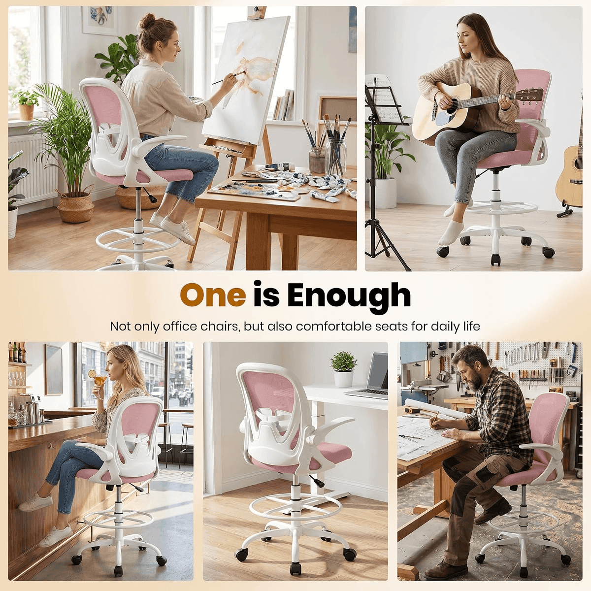 Primy Tall Drafting Chair with Lumbar Support - Rose Quartz image 4