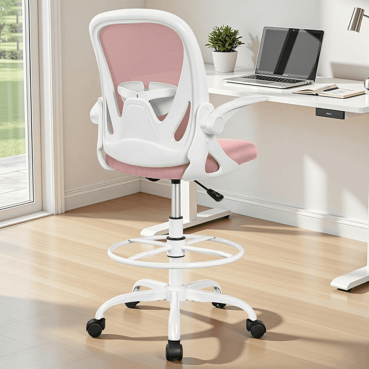 Primy Tall Drafting Chair with Lumbar Support - Rose Quartz image 2