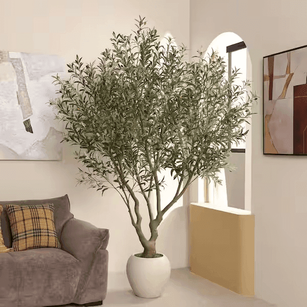 DR.Planzen 8-ft. Artificial Olive Tree with White Planter