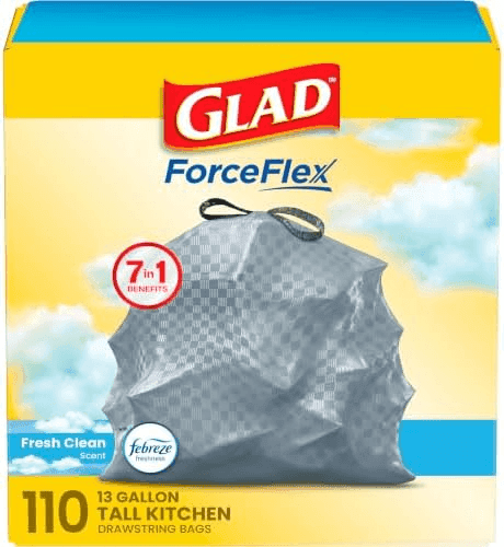 Glad ForceFlex 13-Gallon Tall Kitchen Drawstring Trash Bags, 110 Count image 2