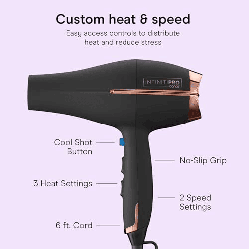 Conair InfinitiPRO Hair Dryer with Diffuser & Concentrator, 1875W, Black image 4