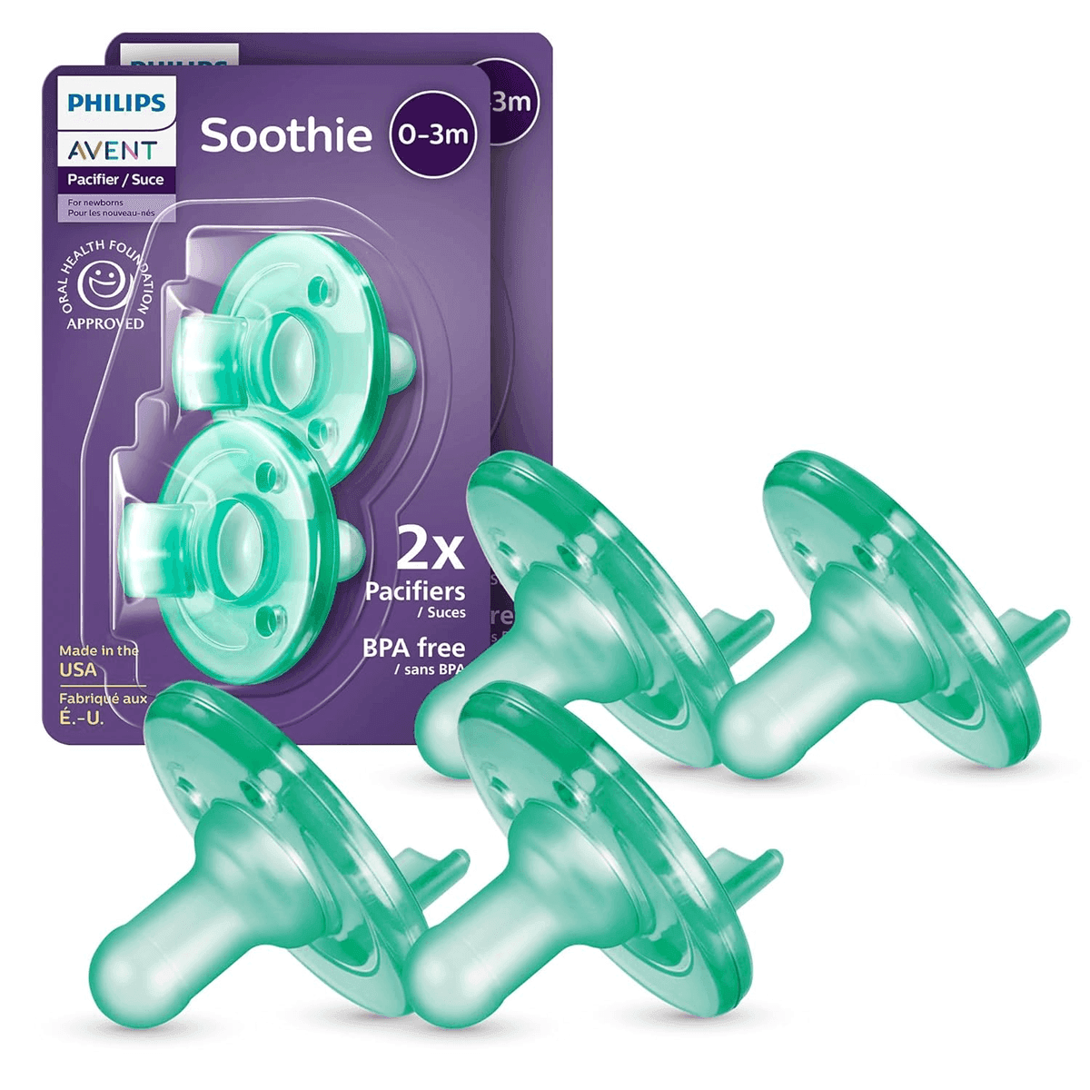 Philips Avent Soothie Baby Pacifier 0-3 Months, Green, 4-Pack