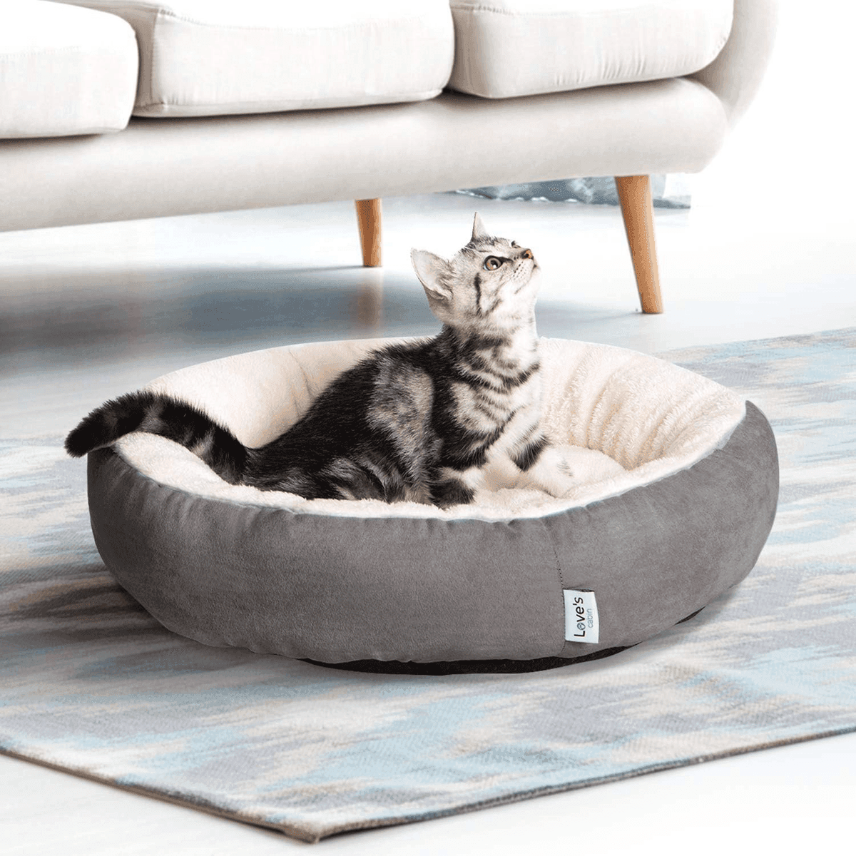 Love's cabin 20 in. Round Donut Cat and Dog Bed, Gray image 2