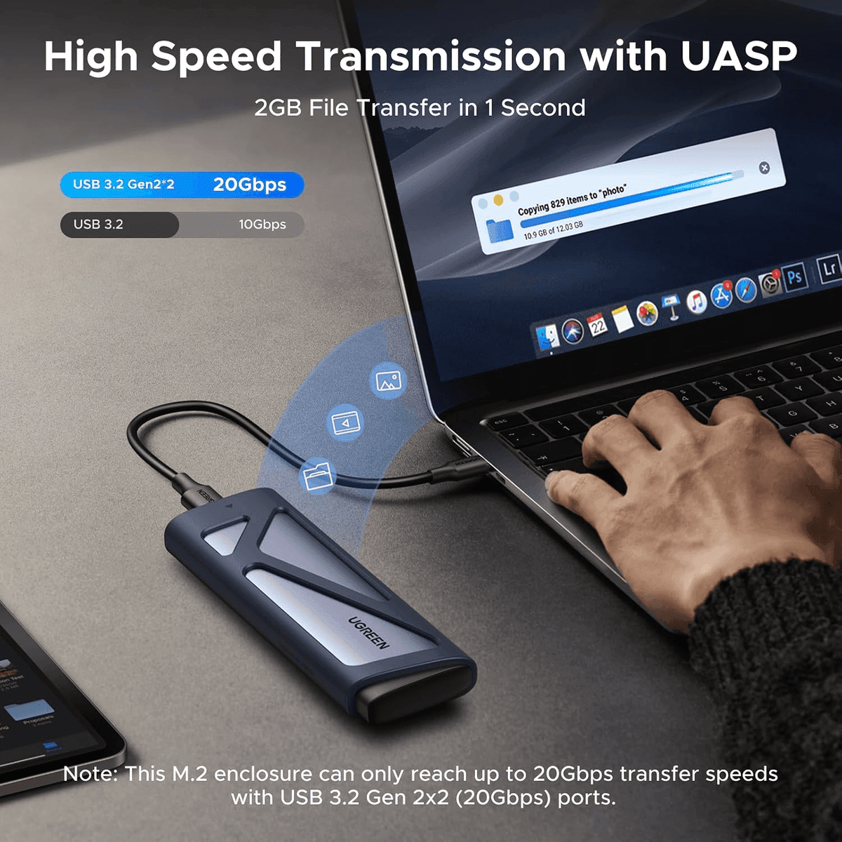 UGREEN 20Gbps USB-C M.2 NVMe and SATA SSD Enclosure image 2