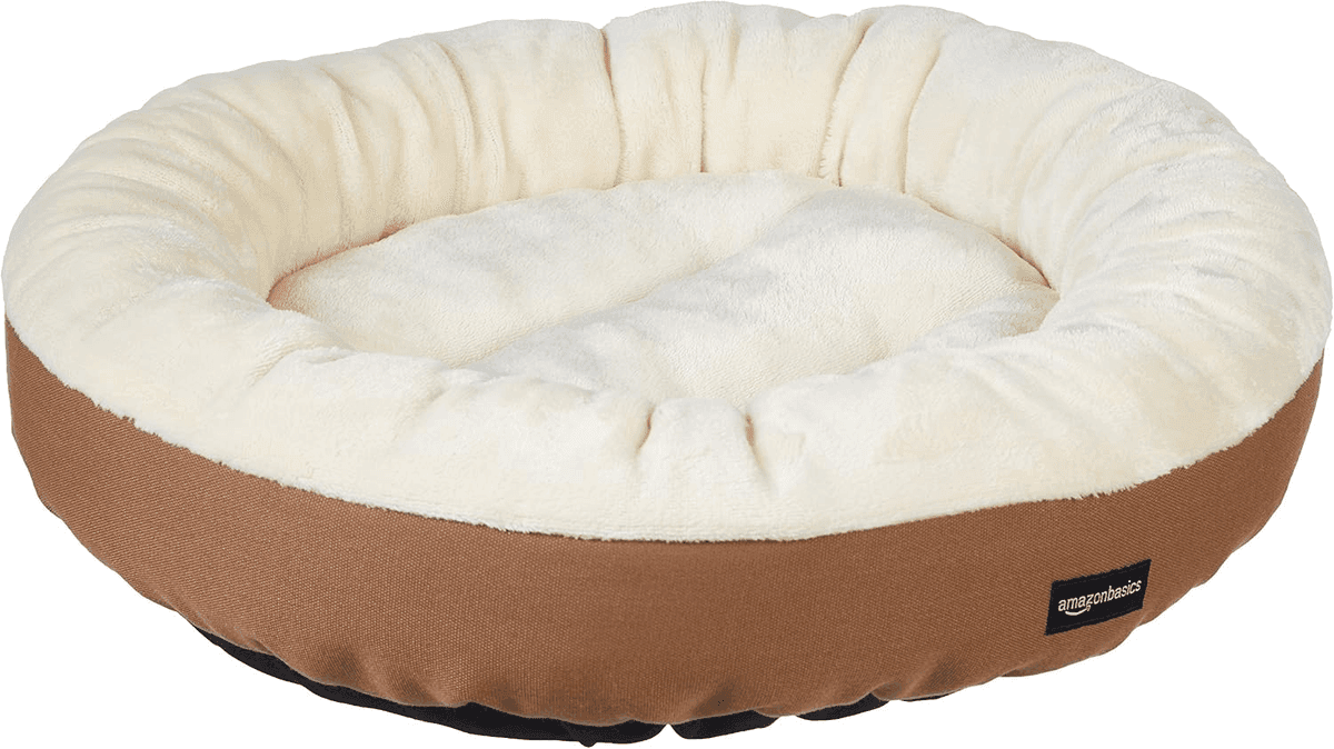Amazon Basics 20-Inch Round Bolster Pet Bed, Brown/Ivory