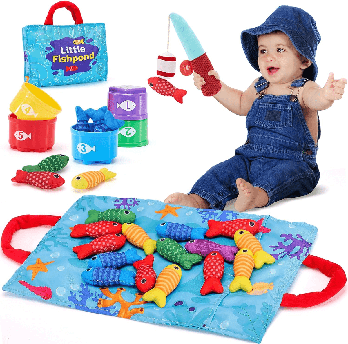 hahaland 22-Piece Montessori Cloth Fishing Game