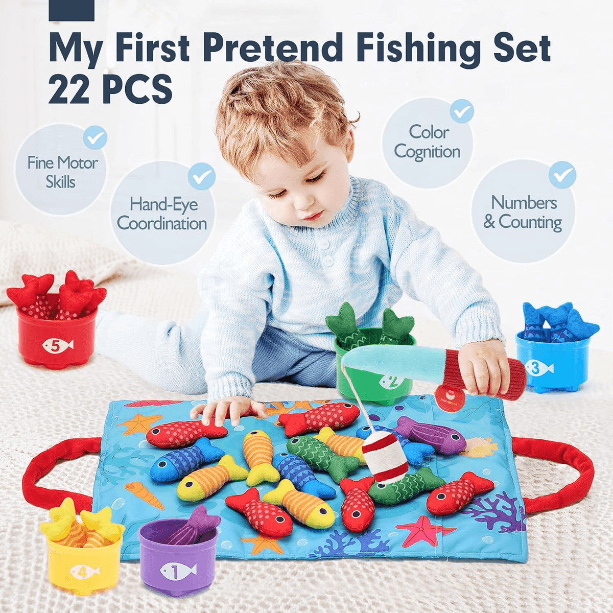 hahaland 22-Piece Montessori Cloth Fishing Game image 2