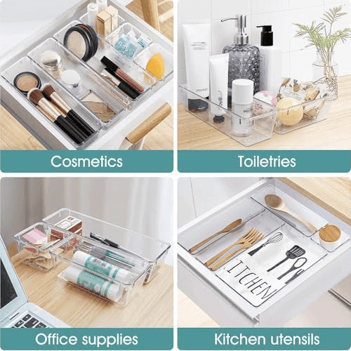WOWBOX 25-Piece Clear Plastic Drawer Organizer Set image 5