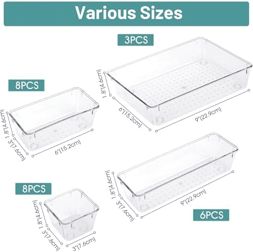 WOWBOX 25-Piece Clear Plastic Drawer Organizer Set image 2