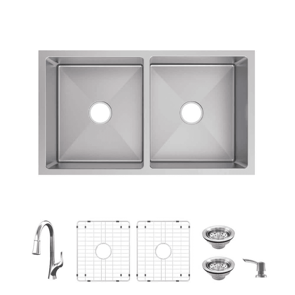 Glacier Bay 31" Double-Bowl Sink & Pull-Down Faucet (VUR3118A0PA1)