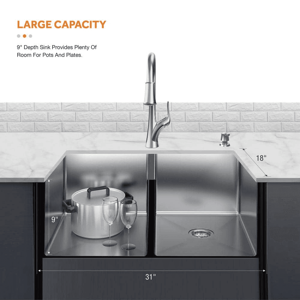 Glacier Bay 31" Double-Bowl Sink & Pull-Down Faucet (VUR3118A0PA1) image 3