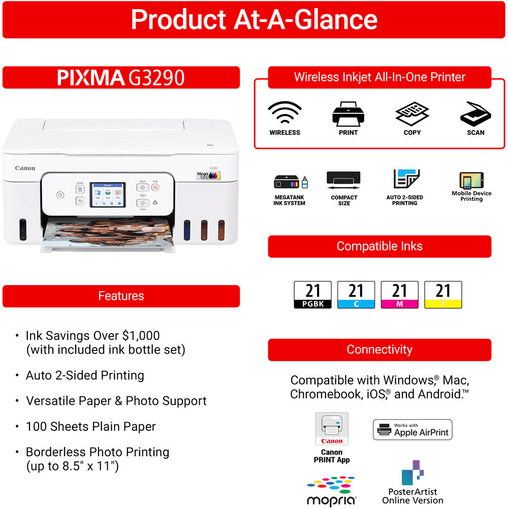 Canon PIXMA G3290 Wireless MegaTank All-in-One Printer image 2